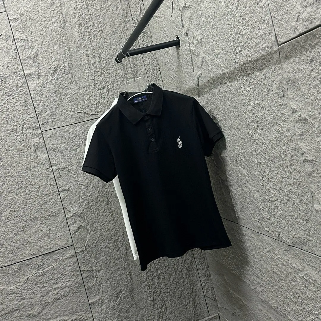 P150 Ralph Lauren POLO 2025 spring and summer new style, simple classic logo small embroidered pique fabric, short-sleeved polo for men and women, size: M L XL 2XL 3XL color: black white